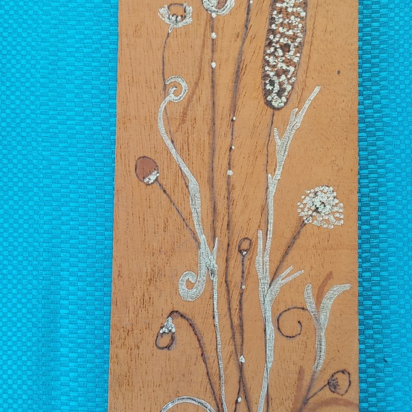 Hand Made Other - Carved Wood Hand Painted Floral Cat Tail Plaque